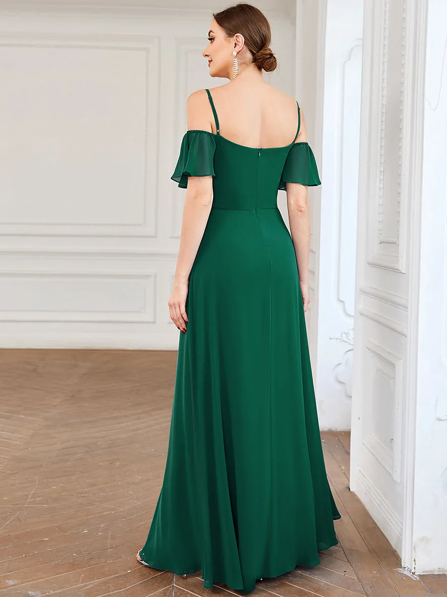Custom Flattering Deep V Neck Flare Sleeves Wholesale Bridesmaid Dresses