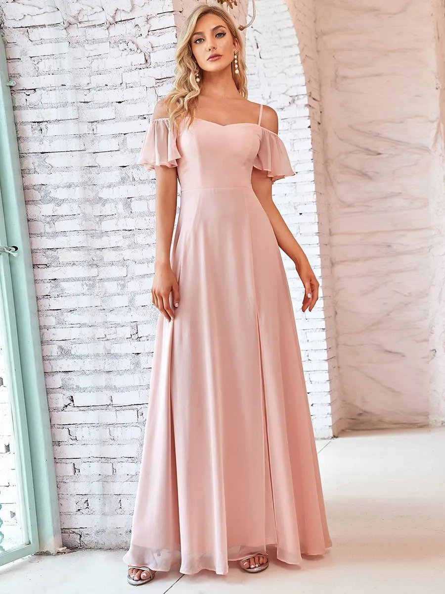 Custom Flattering Deep V Neck Flare Sleeves Wholesale Bridesmaid Dresses