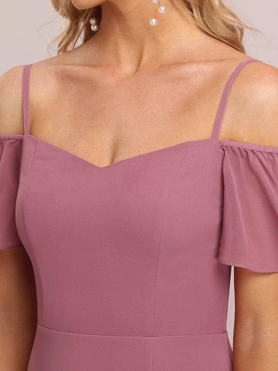 Custom Flattering Deep V Neck Flare Sleeves Wholesale Bridesmaid Dresses