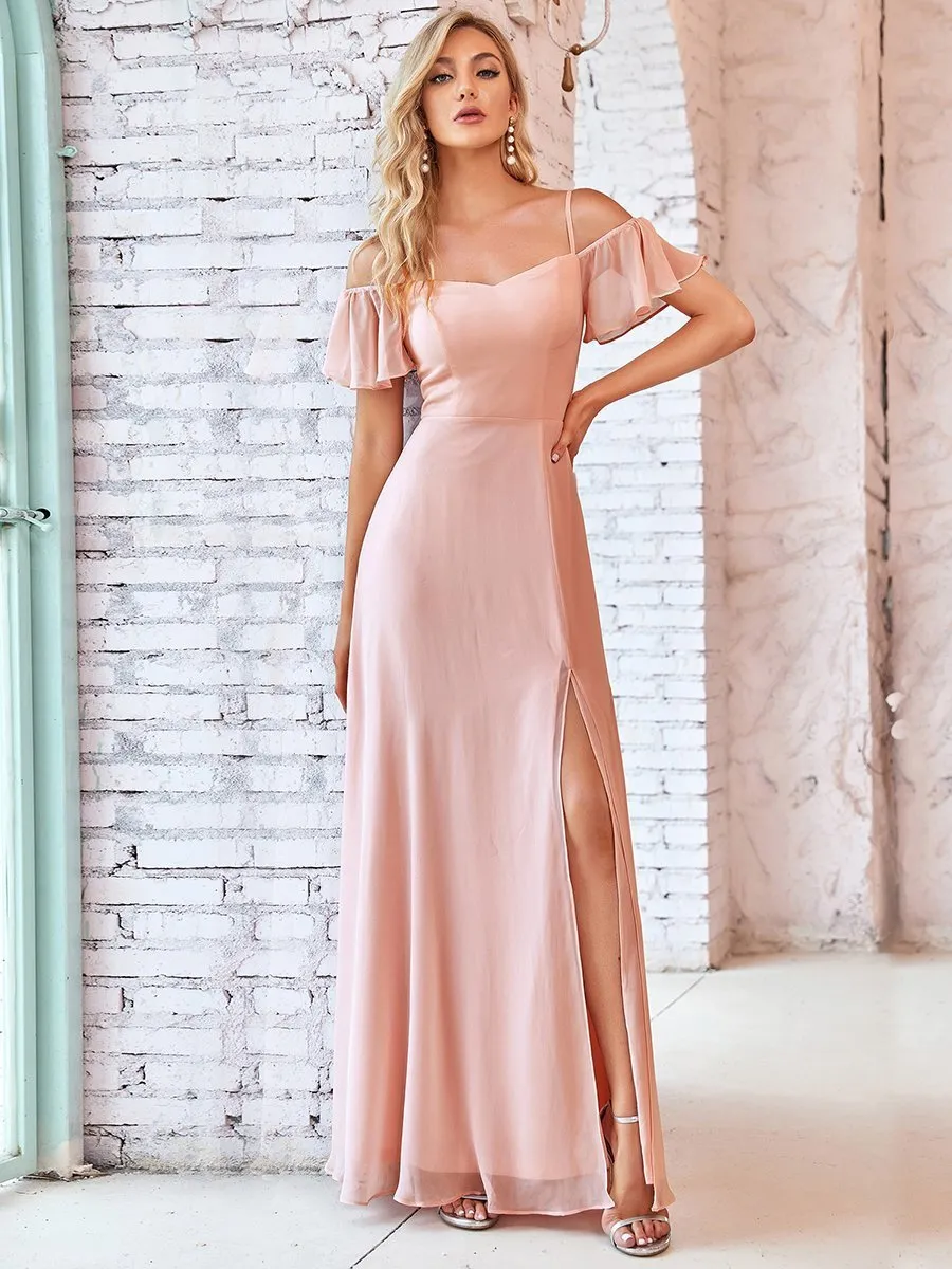 Custom Flattering Deep V Neck Flare Sleeves Wholesale Bridesmaid Dresses
