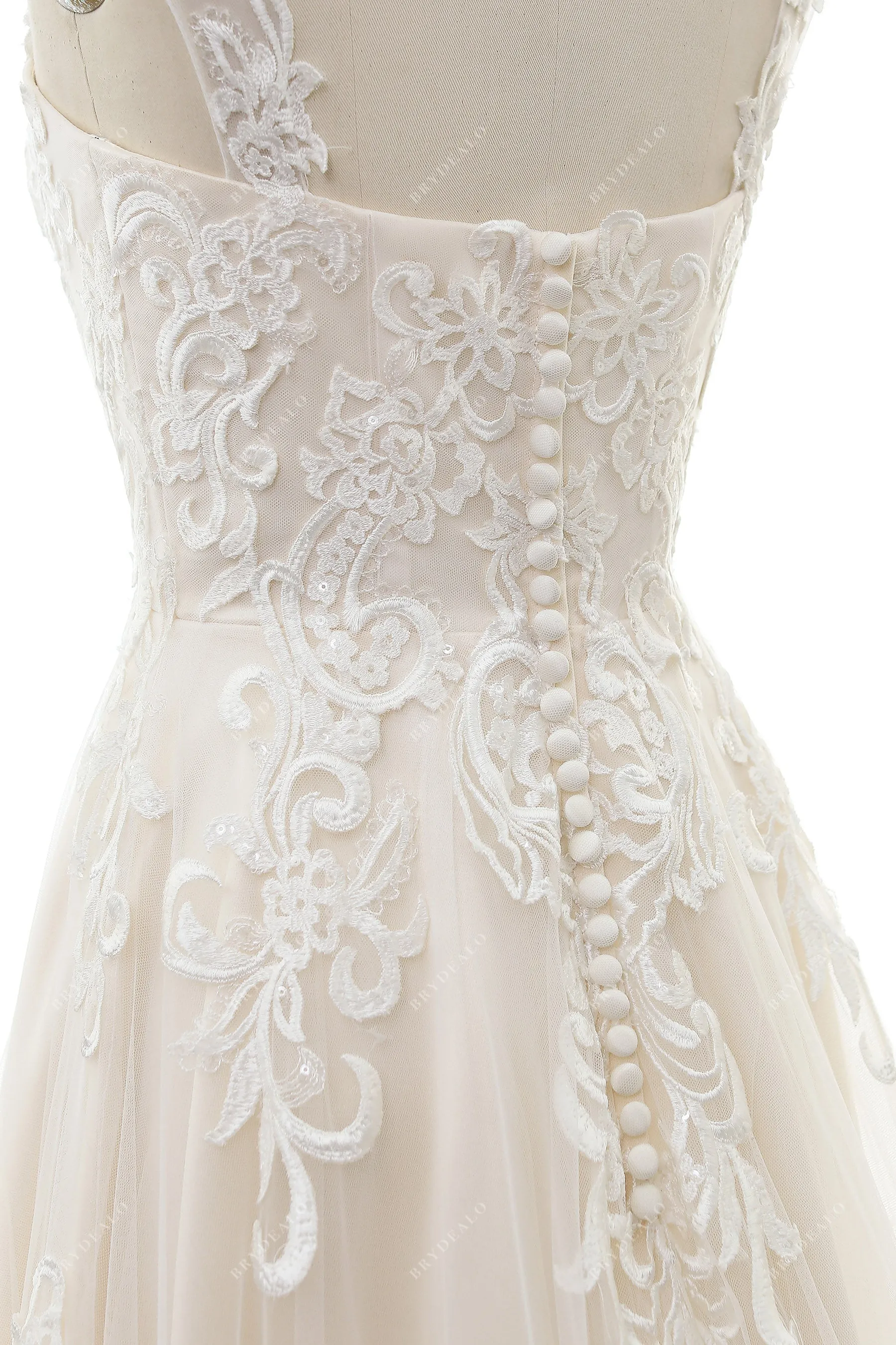 Elegant Lace Strap Sweetheart Neck Garden A-line Wedding Dress