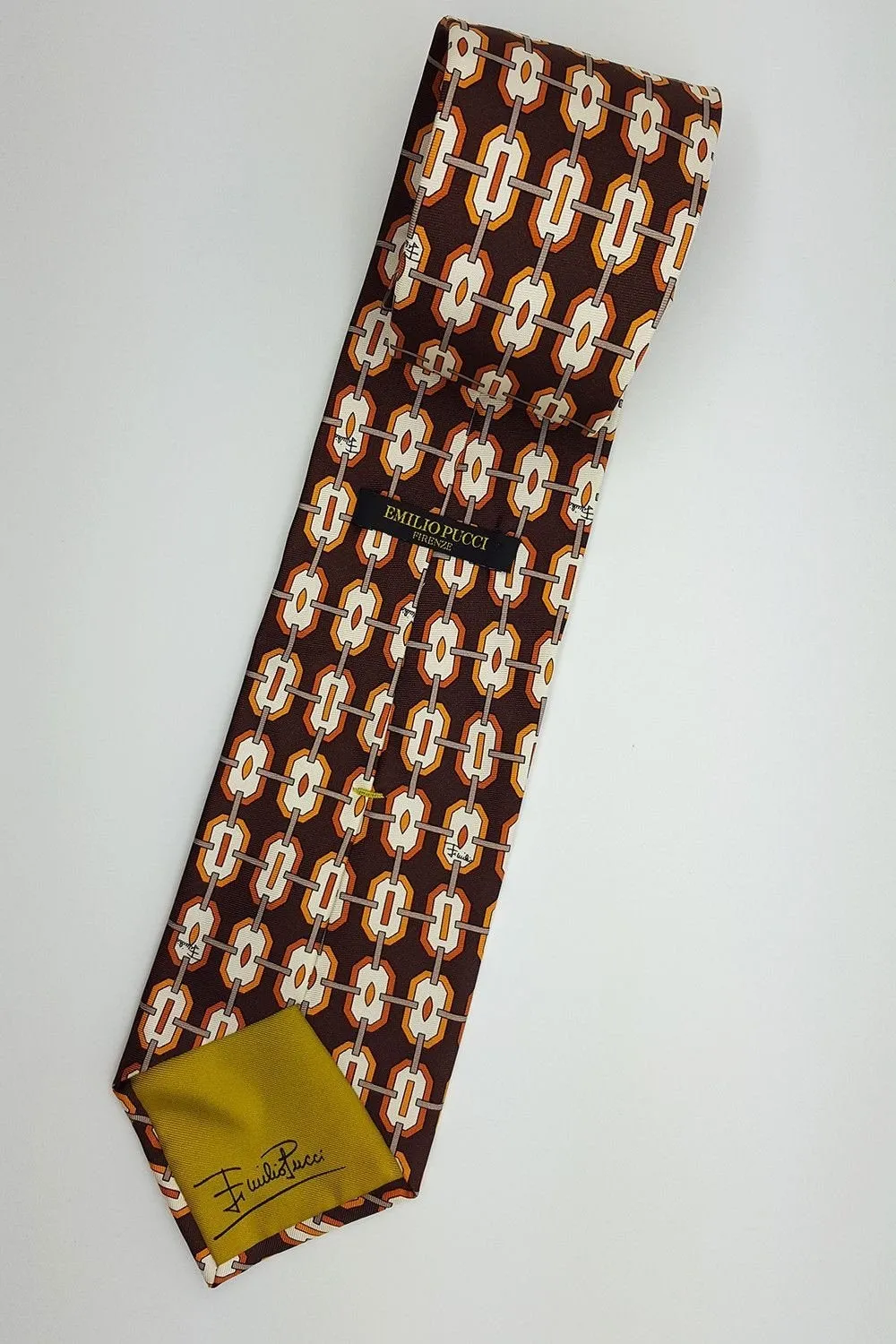 EMILIO PUCCI 100% Silk Brown Geometric Repeat Classic Tie (59")