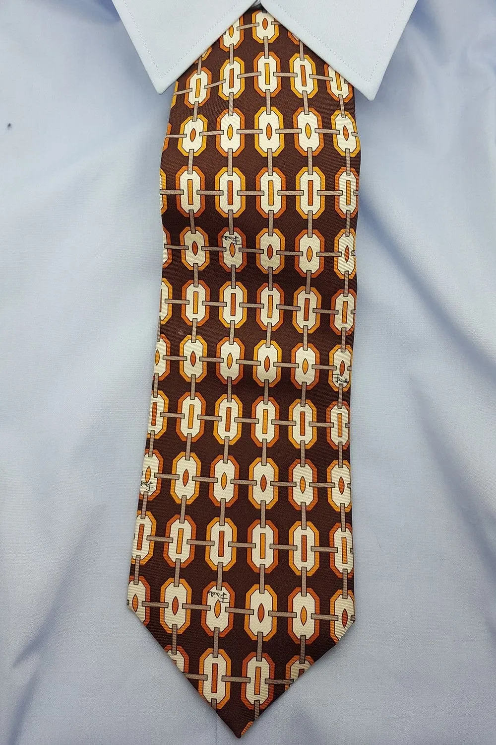 EMILIO PUCCI 100% Silk Brown Geometric Repeat Classic Tie (59")