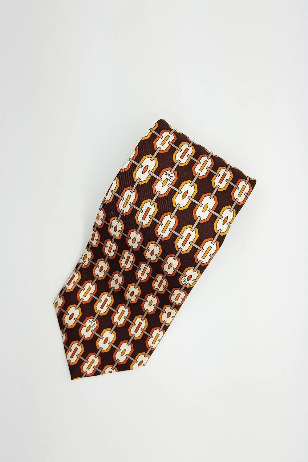 EMILIO PUCCI 100% Silk Brown Geometric Repeat Classic Tie (59")