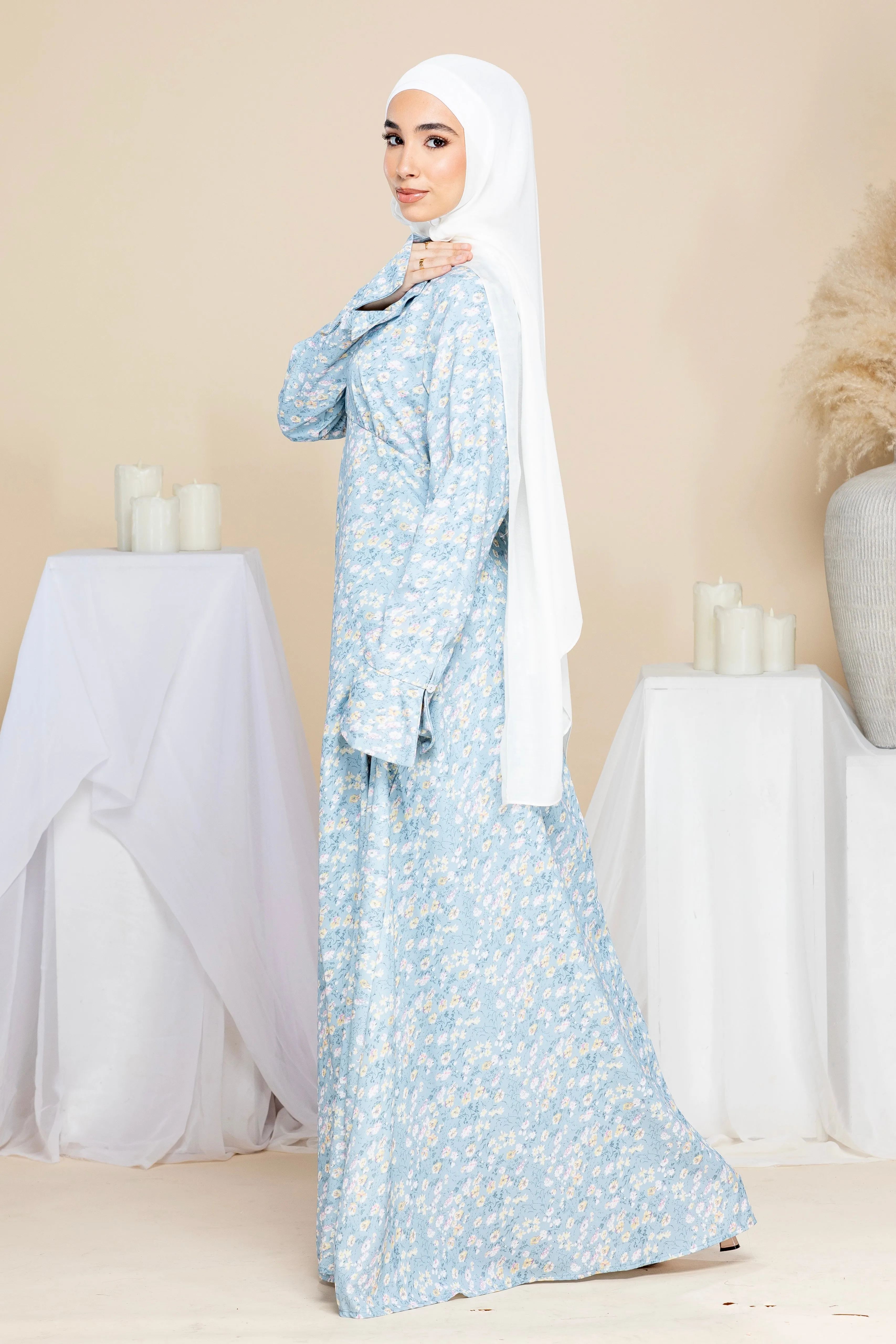 Eva Floral Maxi Dress - Steel Blue