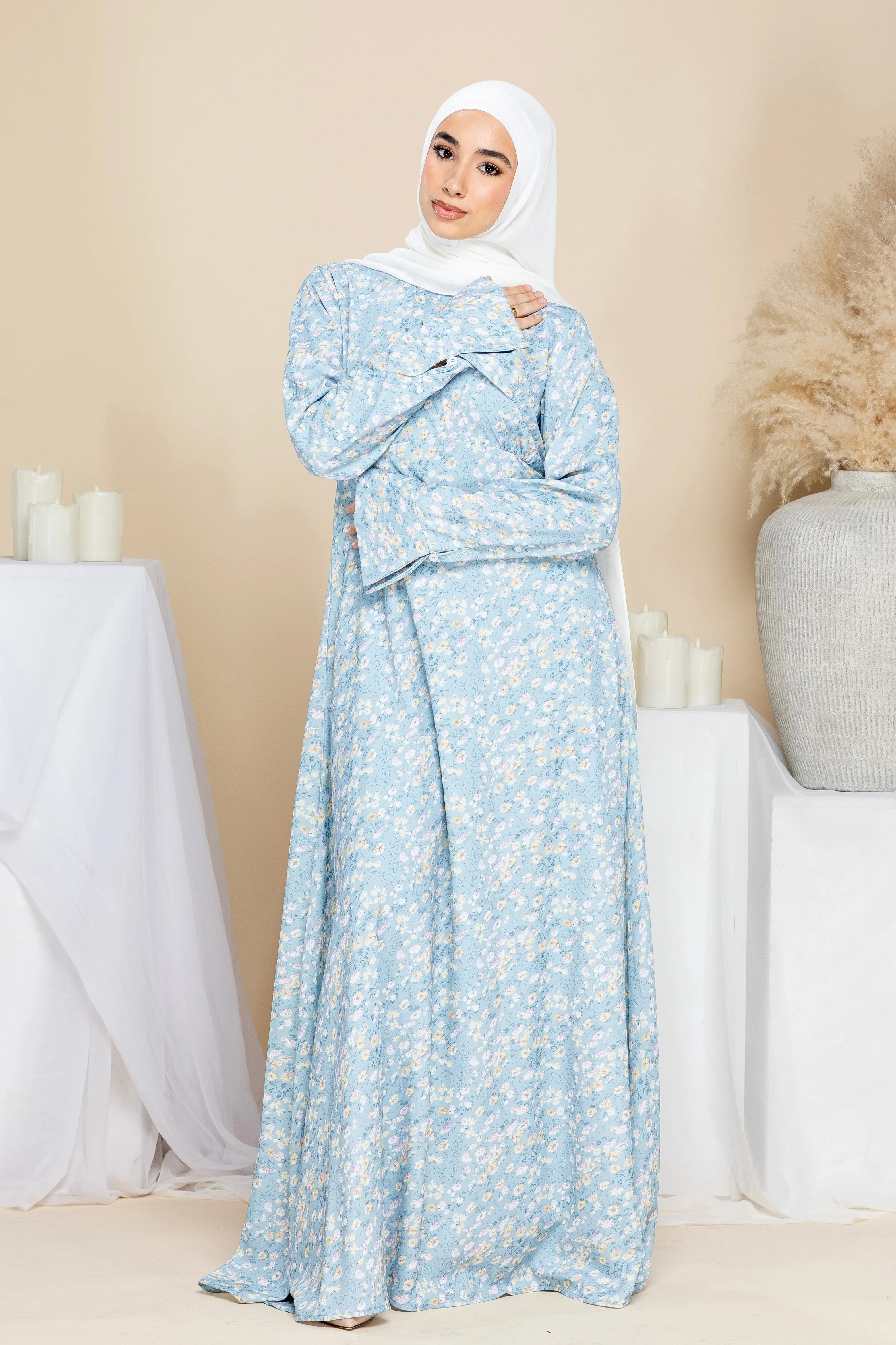 Eva Floral Maxi Dress - Steel Blue