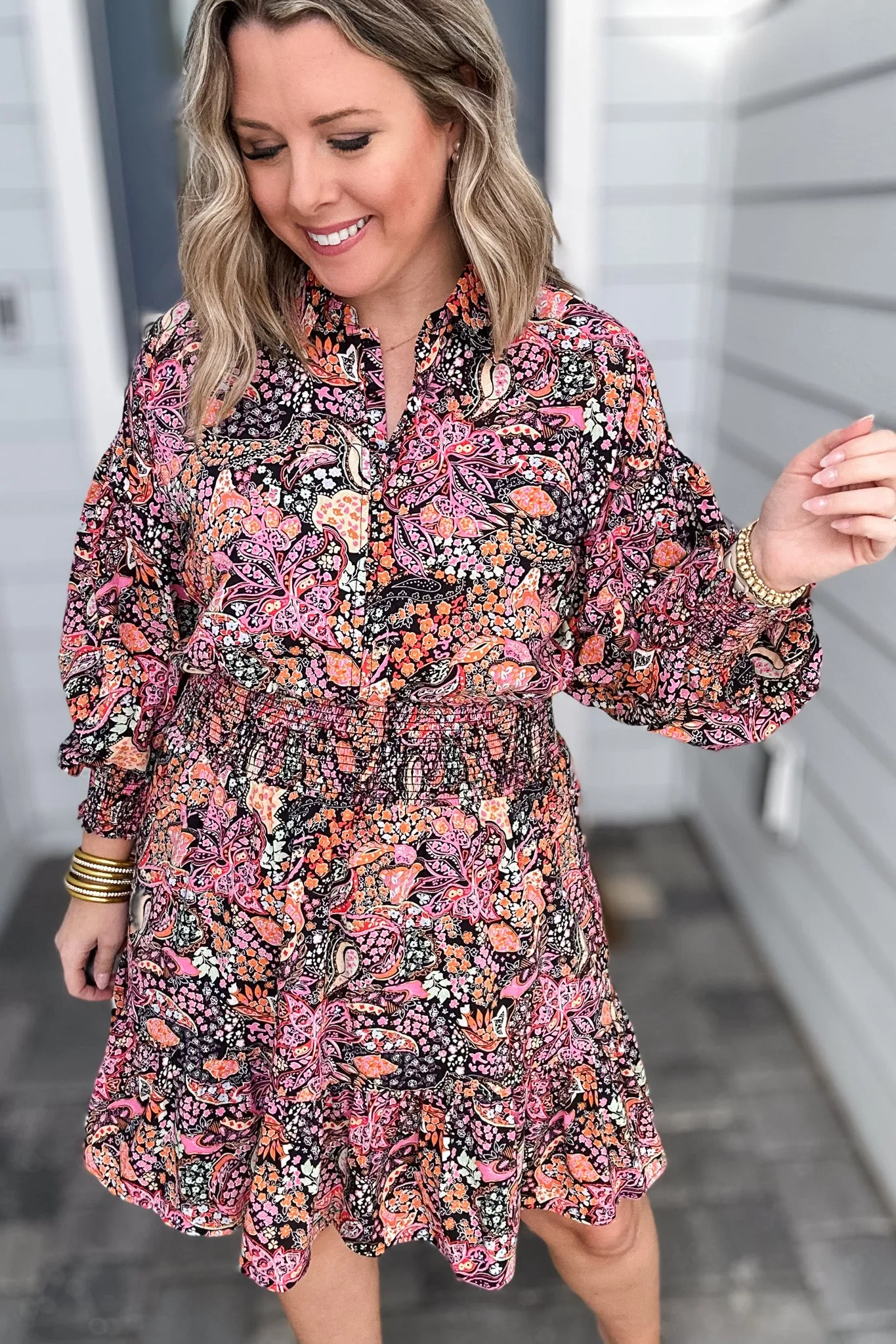Floral Smocked Waist Ruffle Dress