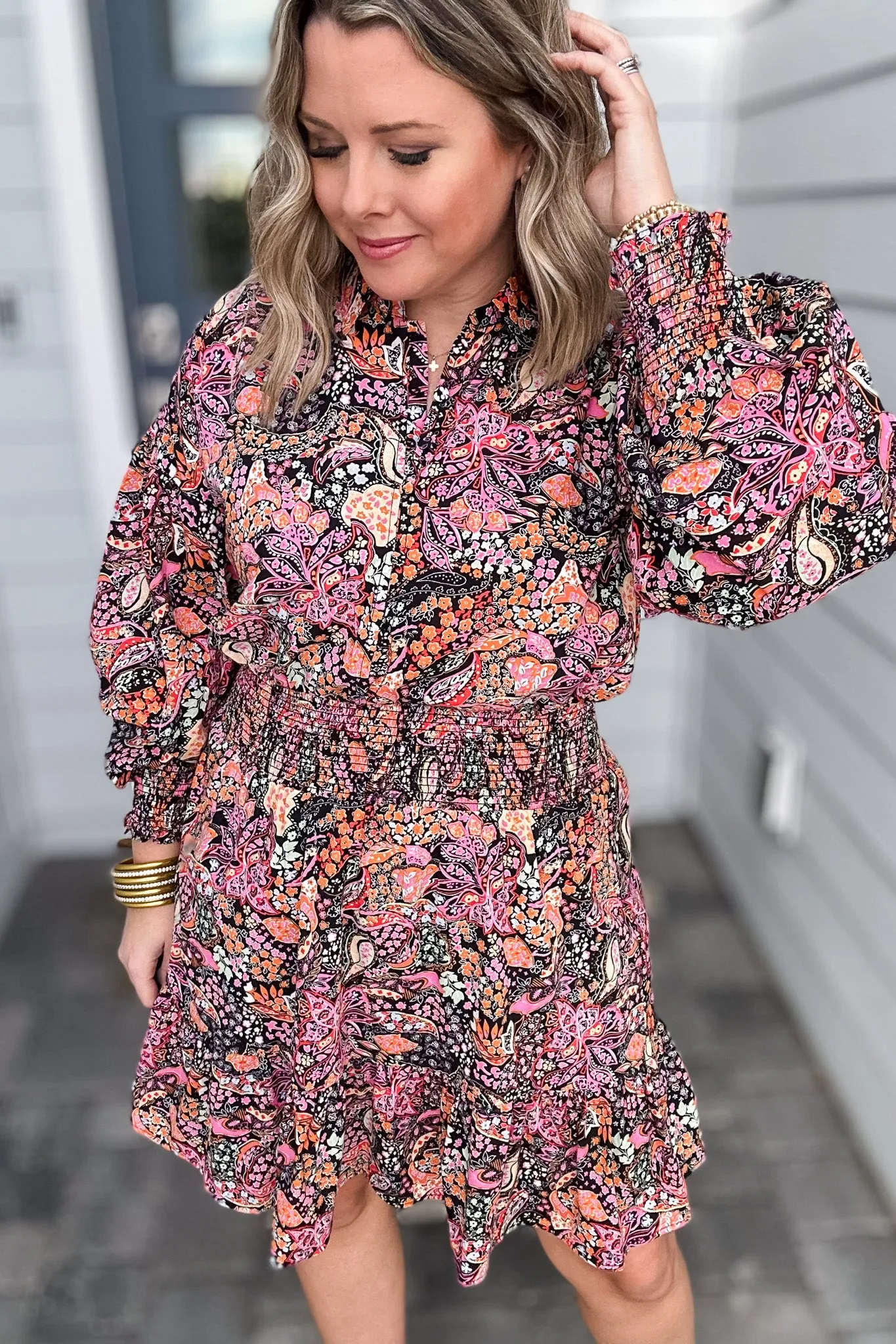 Floral Smocked Waist Ruffle Dress