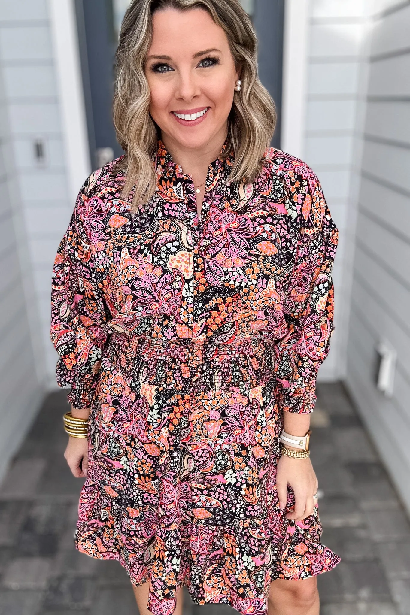 Floral Smocked Waist Ruffle Dress