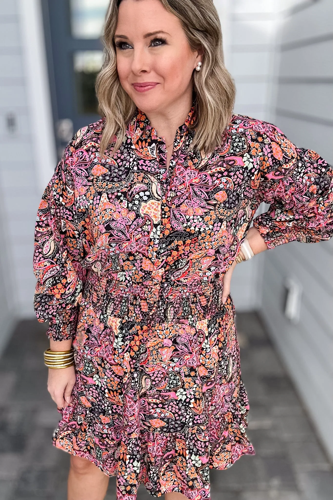 Floral Smocked Waist Ruffle Dress