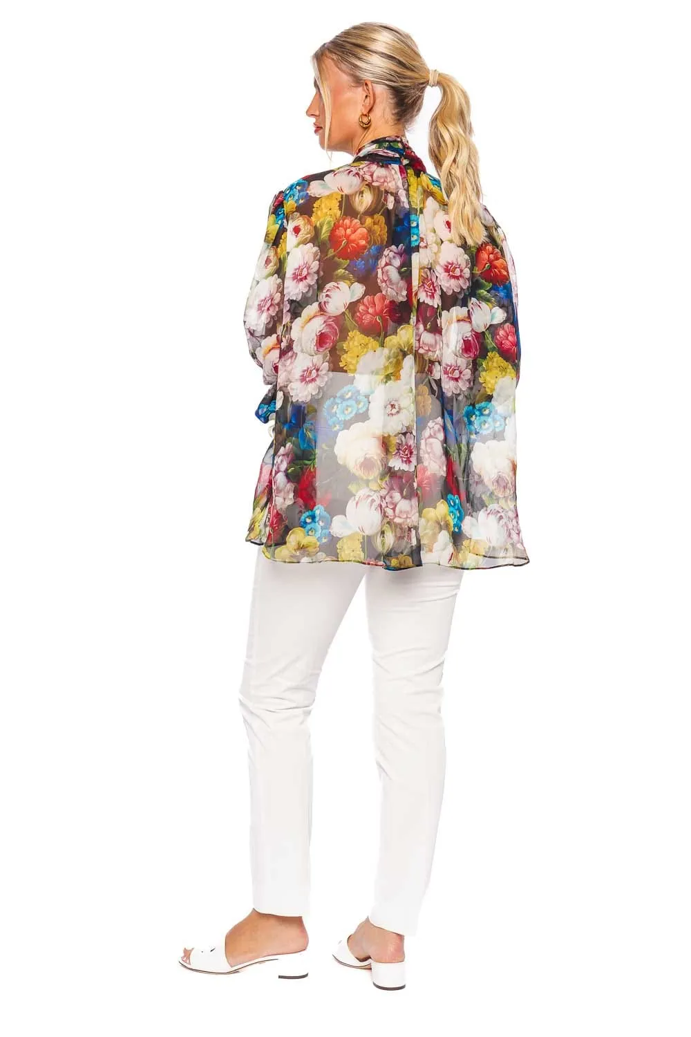 Flower Power Silk Tie Neck Blouse