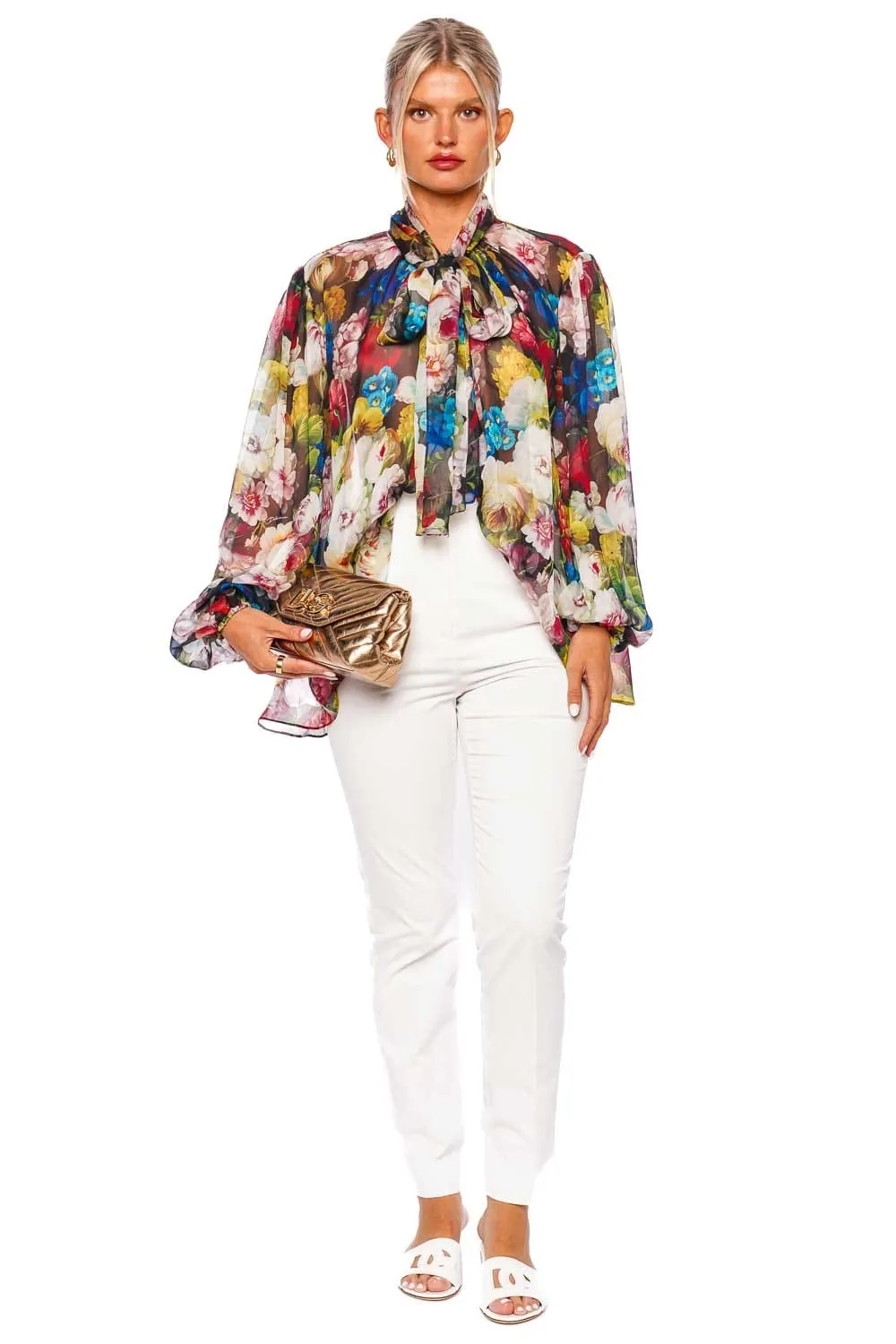 Flower Power Silk Tie Neck Blouse