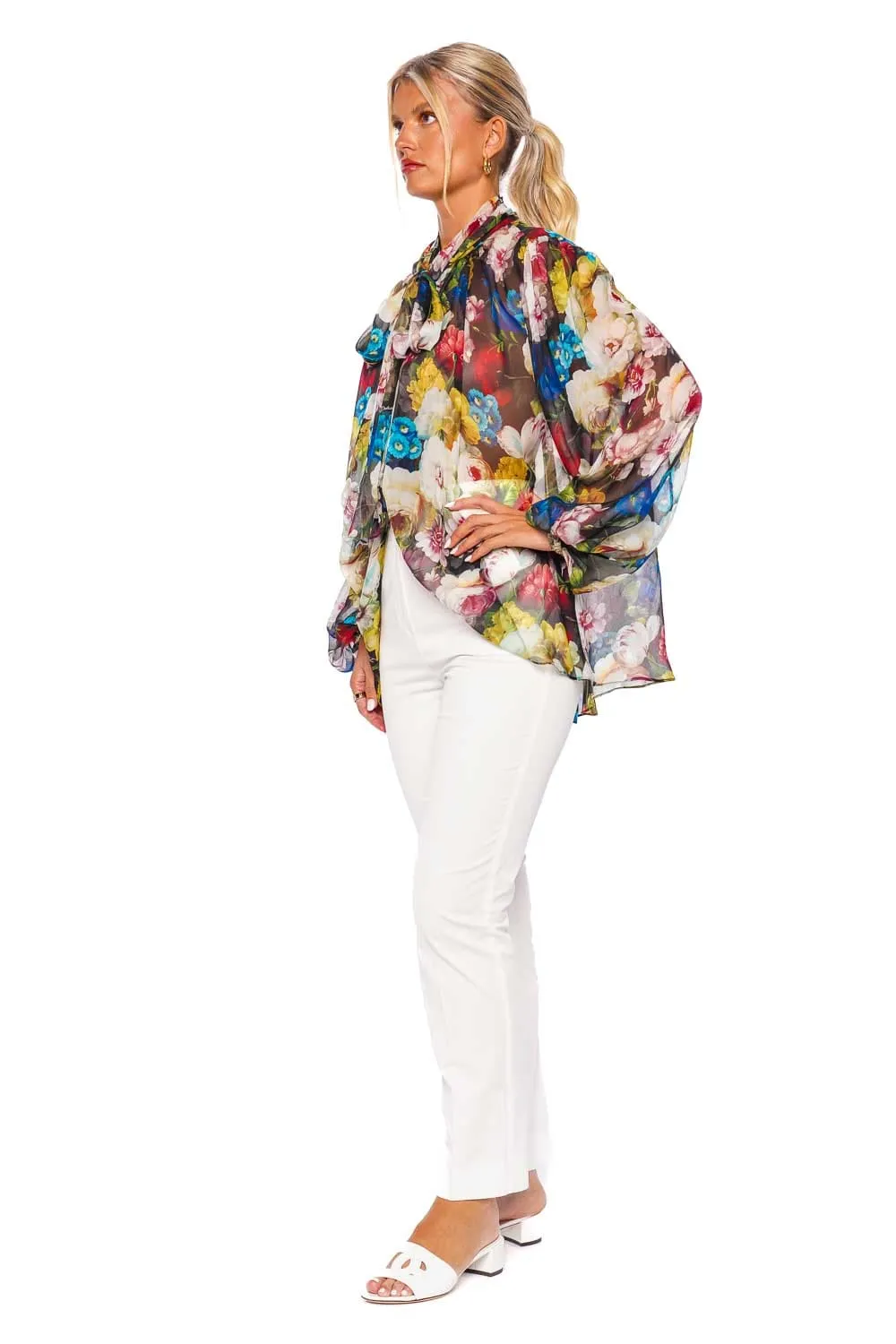 Flower Power Silk Tie Neck Blouse