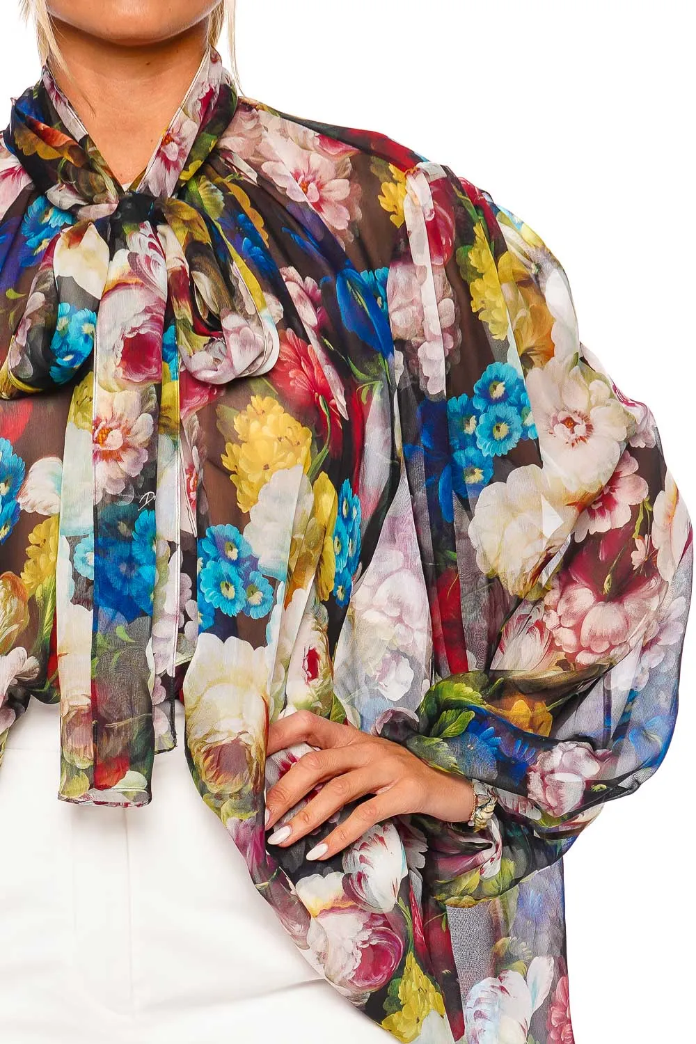 Flower Power Silk Tie Neck Blouse