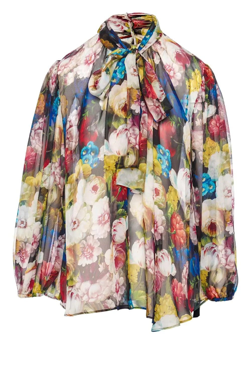 Flower Power Silk Tie Neck Blouse