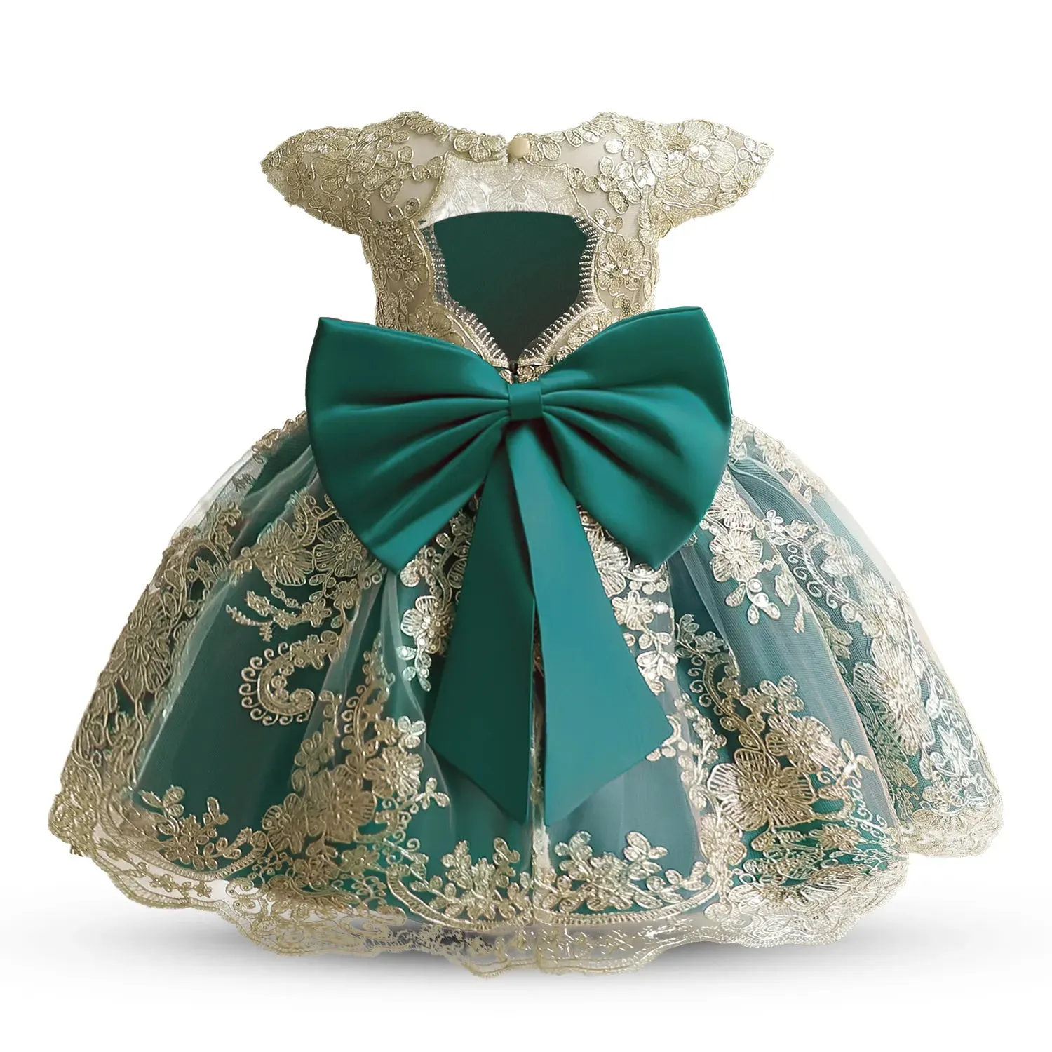 Golden Lace Princess Flower Girl Dress