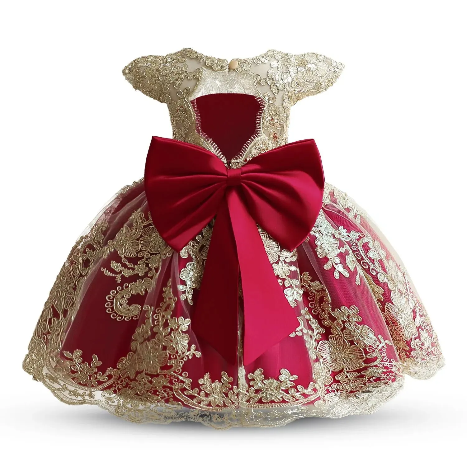 Golden Lace Princess Flower Girl Dress