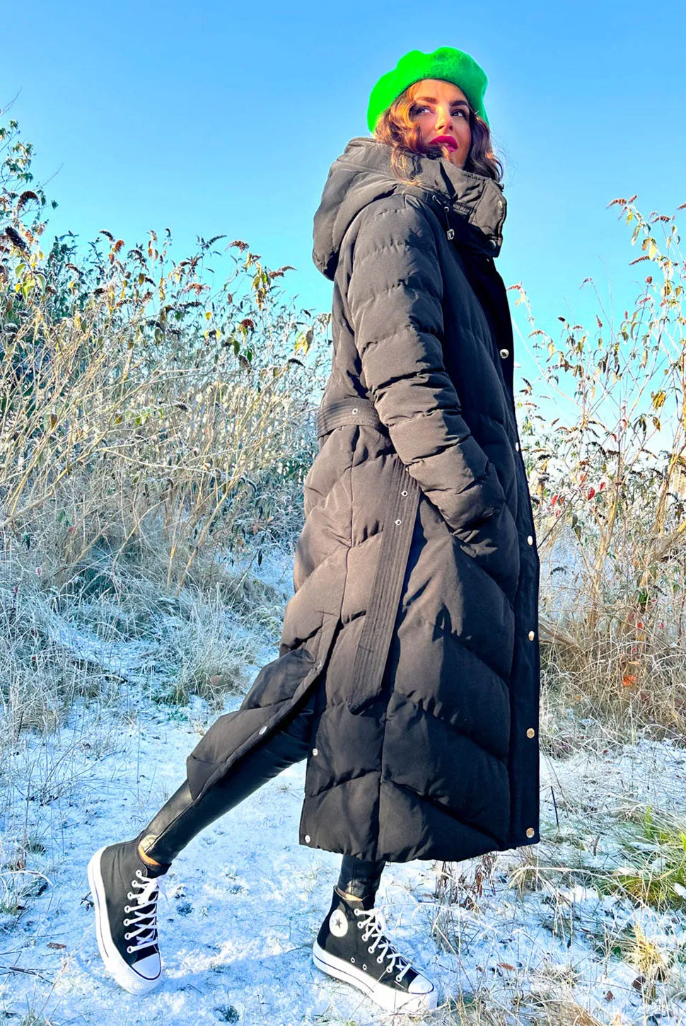 Good As Cold - Black Silver Detail Long Puffer Coat