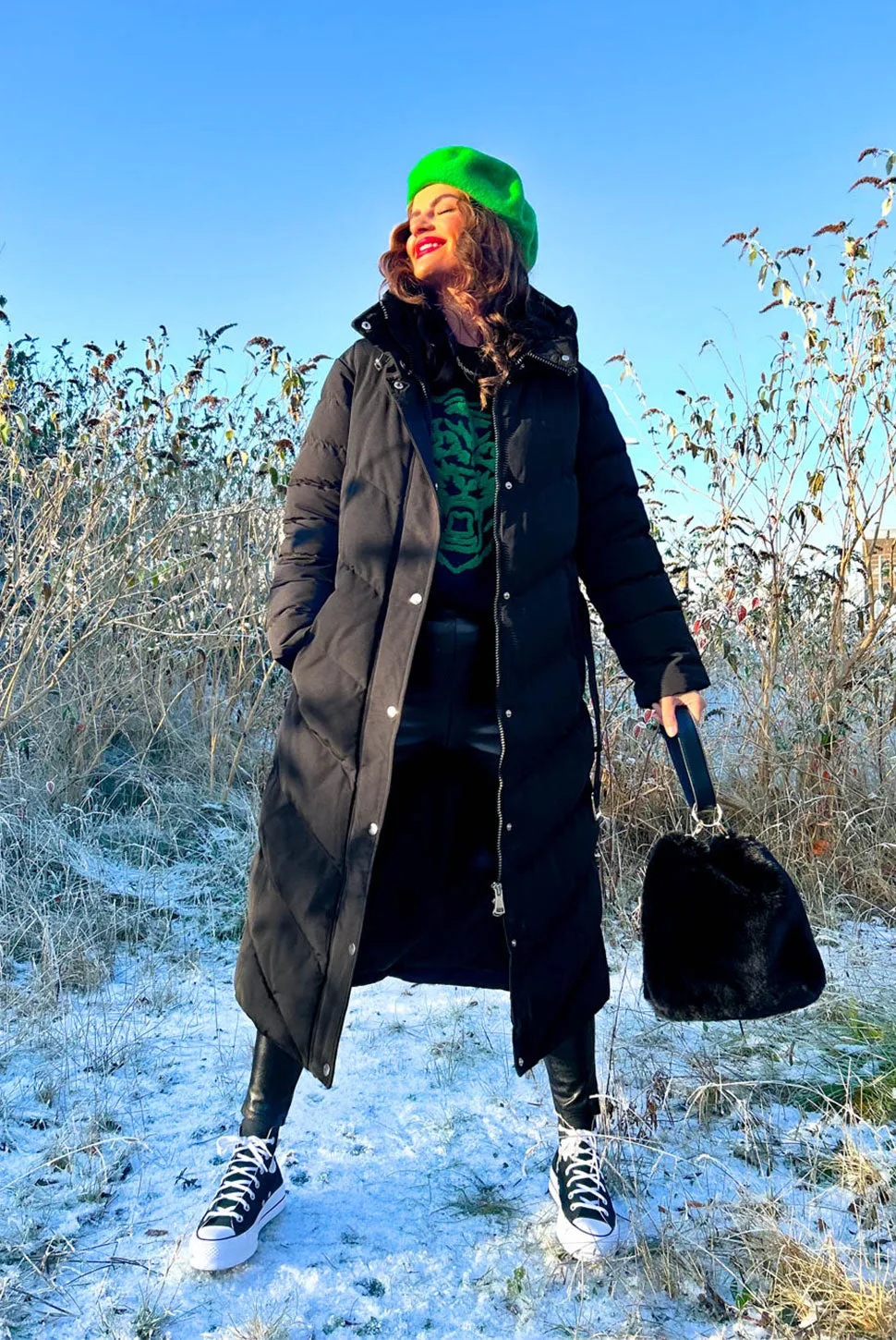 Good As Cold - Black Silver Detail Long Puffer Coat