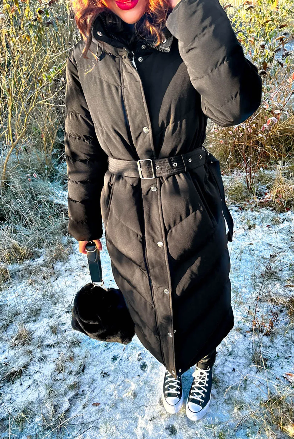 Good As Cold - Black Silver Detail Long Puffer Coat