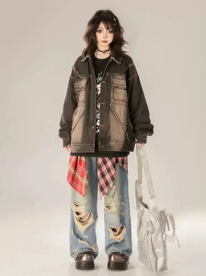 Gradient Street Black Denim Retro Jacket