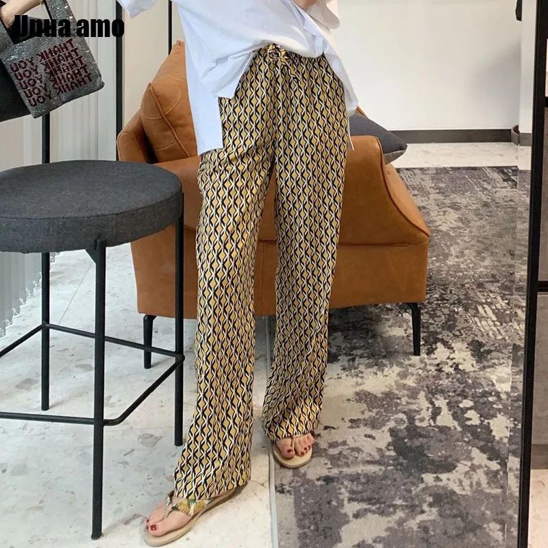 High-waist wide leg geometric print trousers
