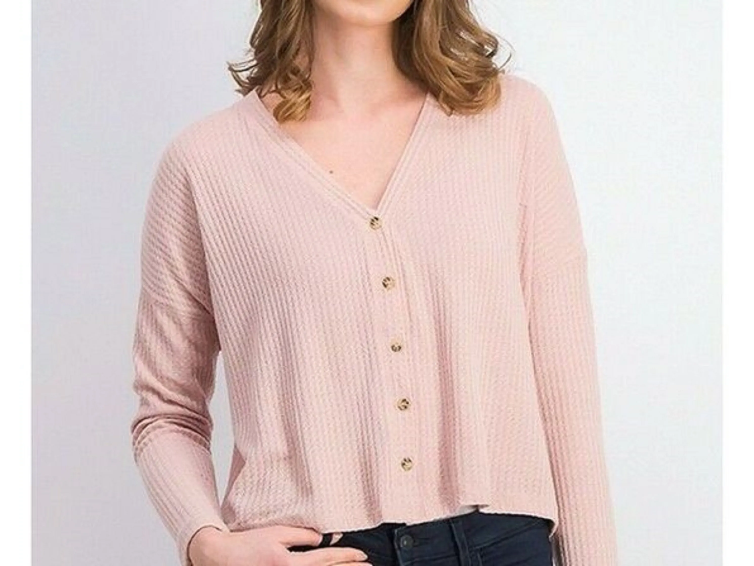 Hippie Rose Juniors' Oversized Waffle-Knit Cardigan Sweet Rose Size Large