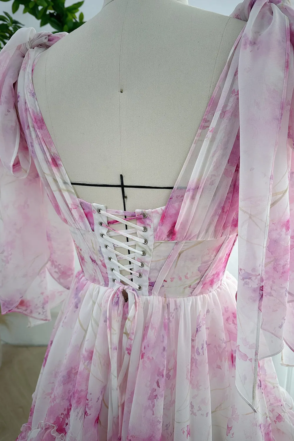 Infinity Corset Floral Print Chiffon Mini Dress with Ruffles