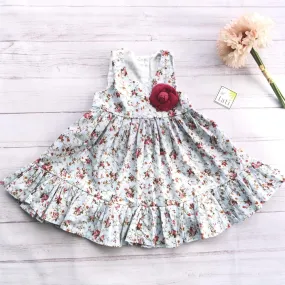 Iris Dress - Ruffle Shirt in Rose Vine Blue Print