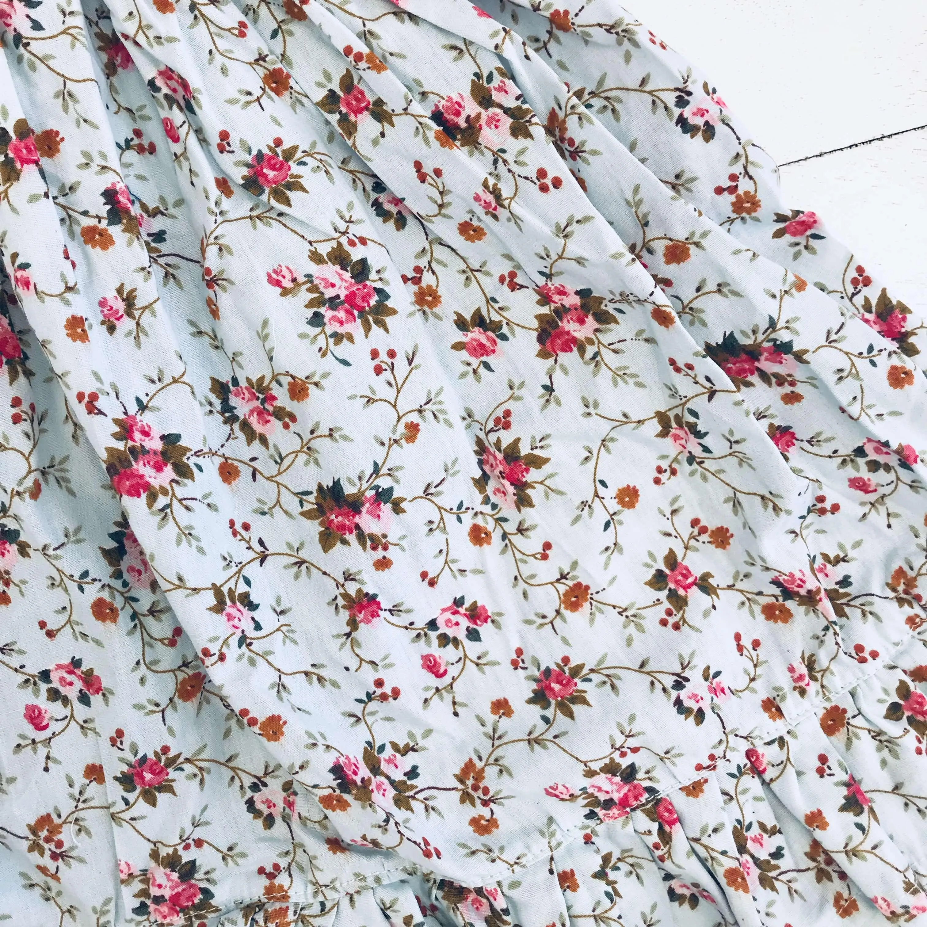 Iris Dress - Ruffle Shirt in Rose Vine Blue Print