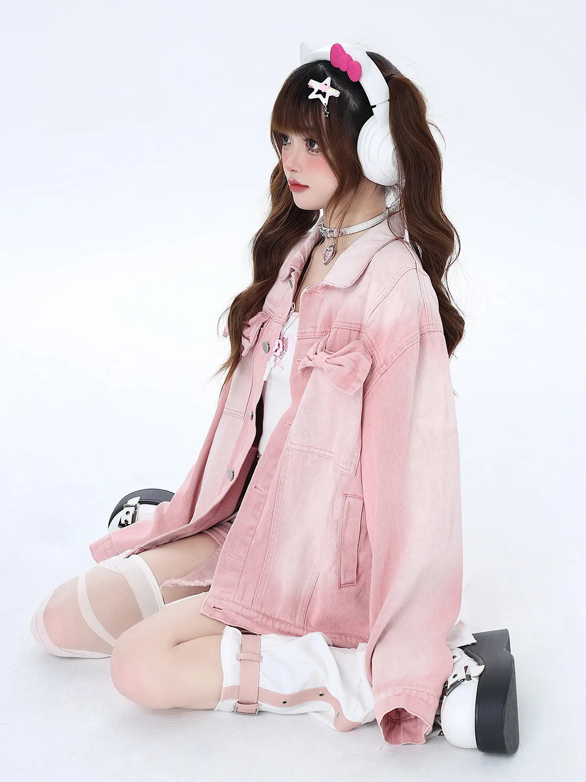 Jacket Osh Pink Denim Sweet Ribbon