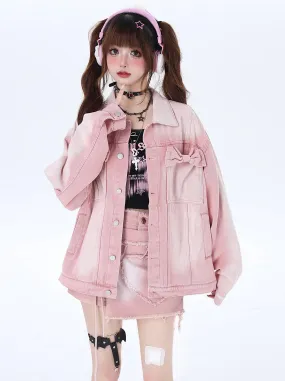 Jacket Osh Pink Denim Sweet Ribbon