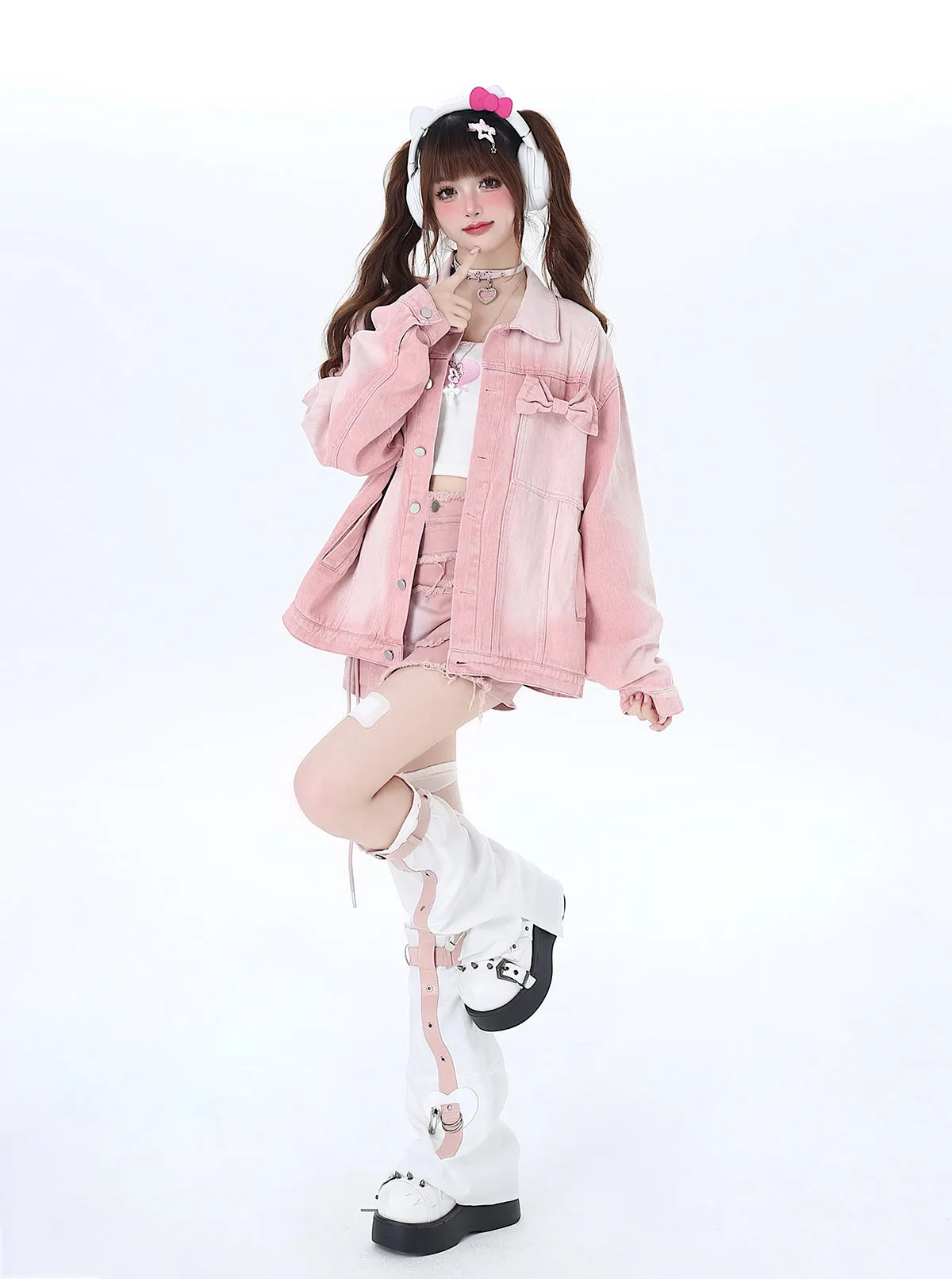 Jacket Osh Pink Denim Sweet Ribbon