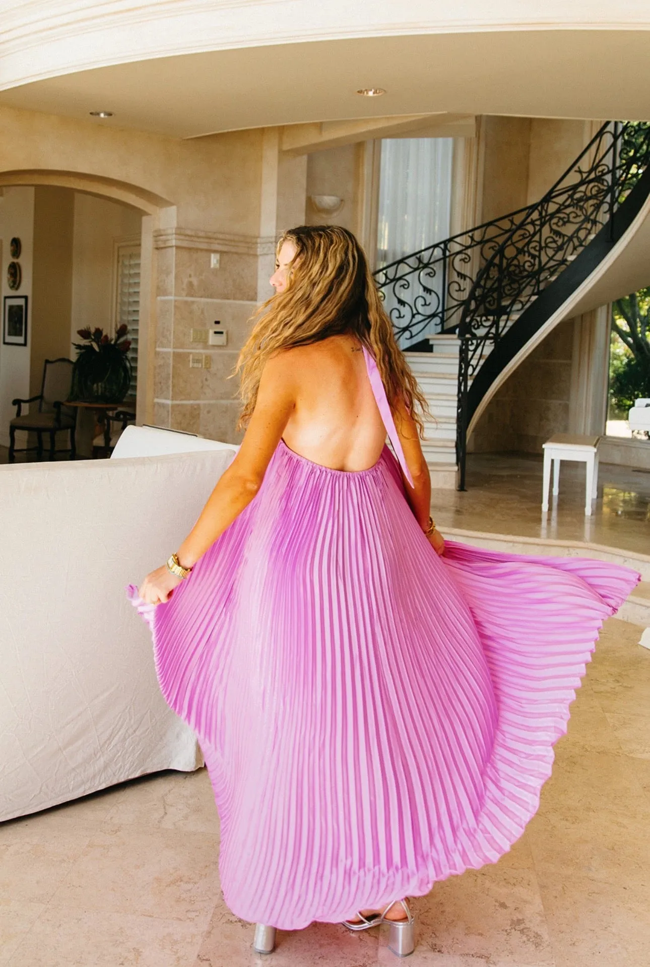 Kendra Pleated Midi Dress - Lavender
