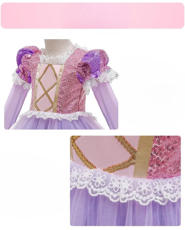 Kids Princess Rapunzel Inspired Girls Dress in Pink and Purple