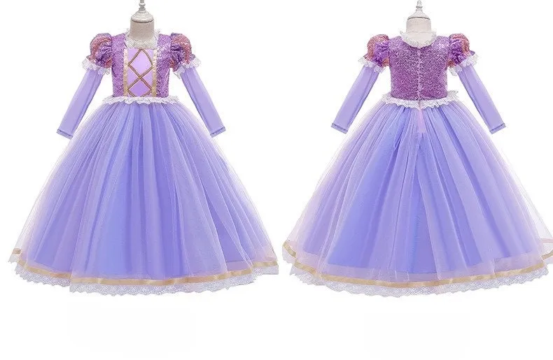 Kids Princess Rapunzel Inspired Girls Dress in Pink and Purple