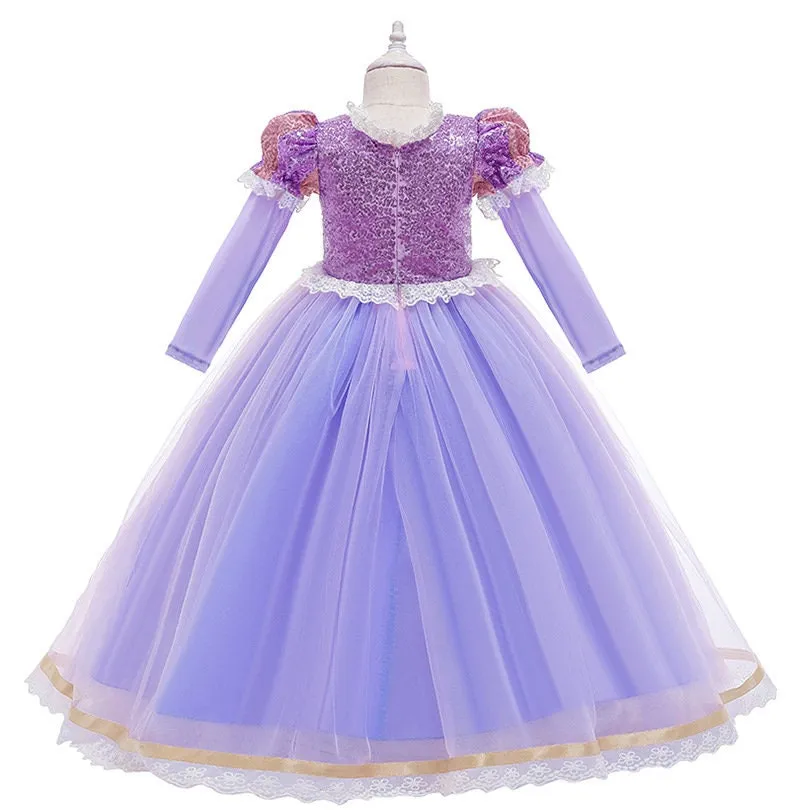 Kids Princess Rapunzel Inspired Girls Dress in Pink and Purple