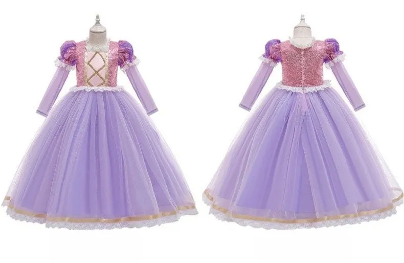Kids Princess Rapunzel Inspired Girls Dress in Pink and Purple