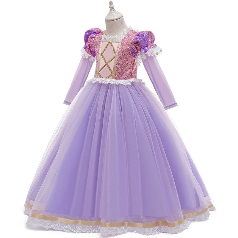 Kids Princess Rapunzel Inspired Girls Dress in Pink and Purple