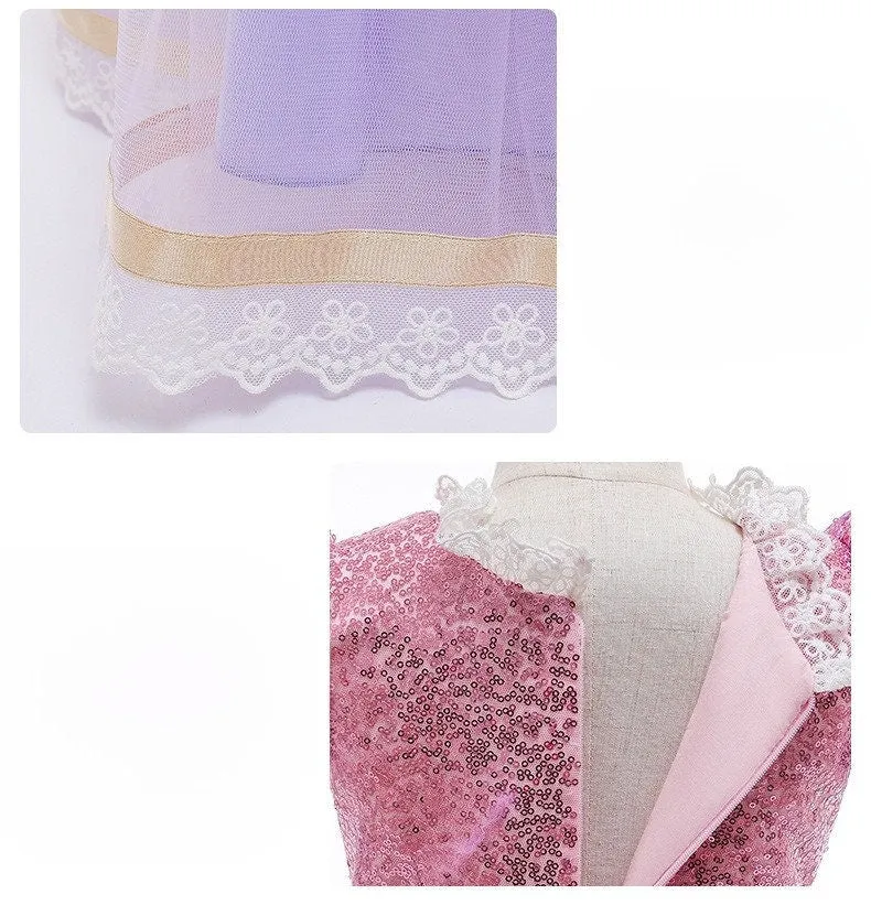 Kids Princess Rapunzel Inspired Girls Dress in Pink and Purple