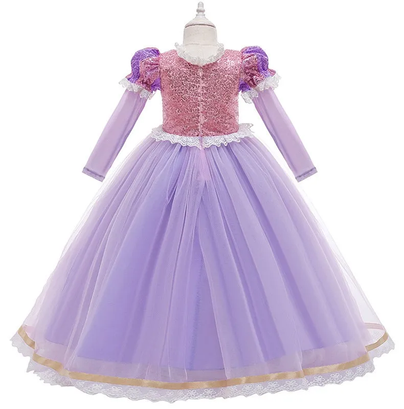 Kids Princess Rapunzel Inspired Girls Dress in Pink and Purple