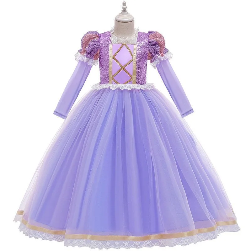 Kids Princess Rapunzel Inspired Girls Dress in Pink and Purple