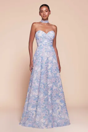 Ladivine 7443 Dress Strapless A-Line Floral Satin Dress