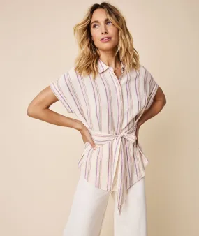 Issa Linen Blend Shirt with Tie-Front Detail