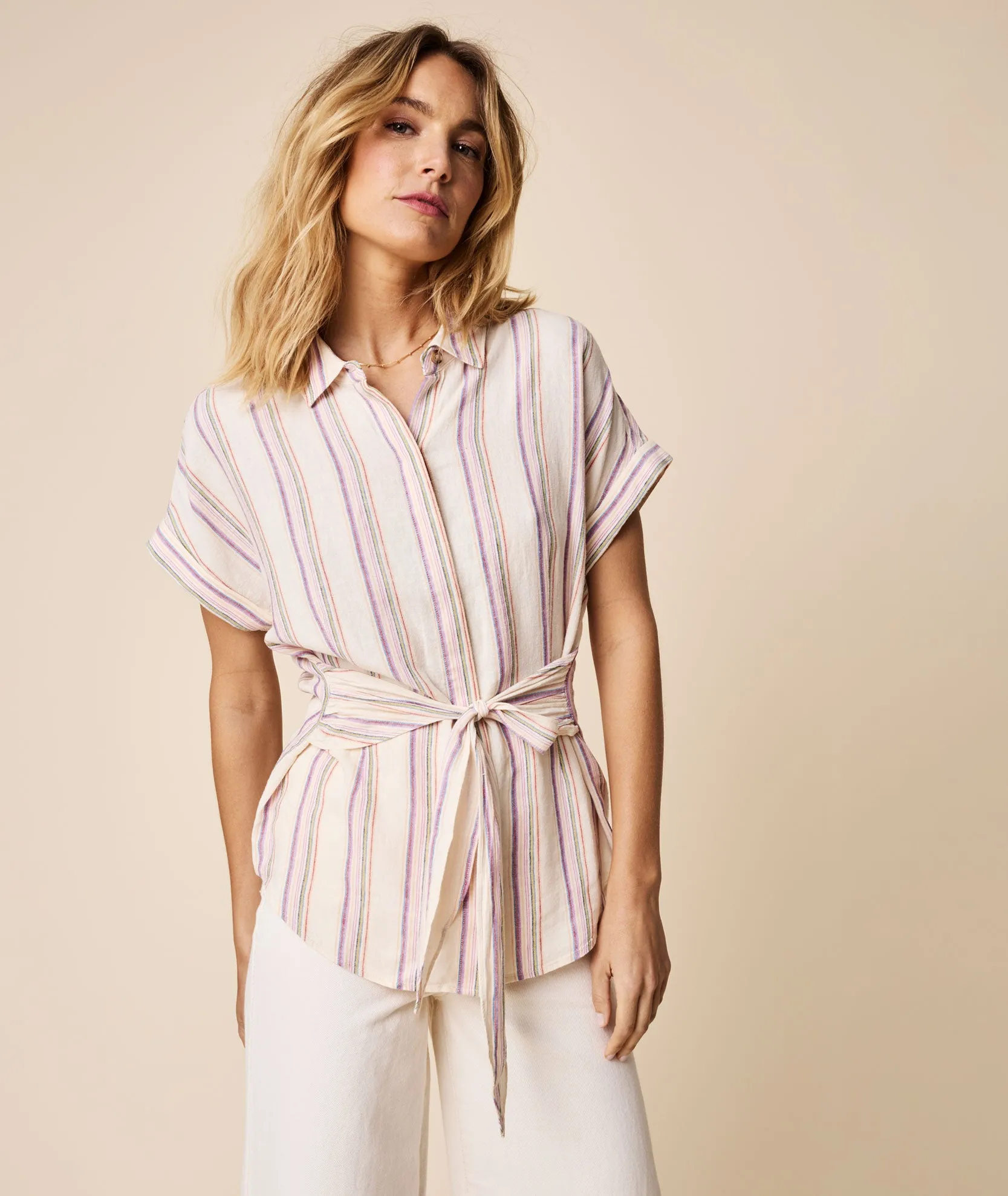 Issa Linen Blend Shirt with Tie-Front Detail