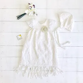 Magnolia Christening Set in White Sunflower Lace