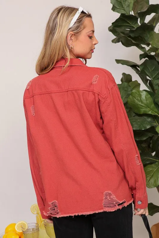 Mauve Oversized Colored Denim Jacket