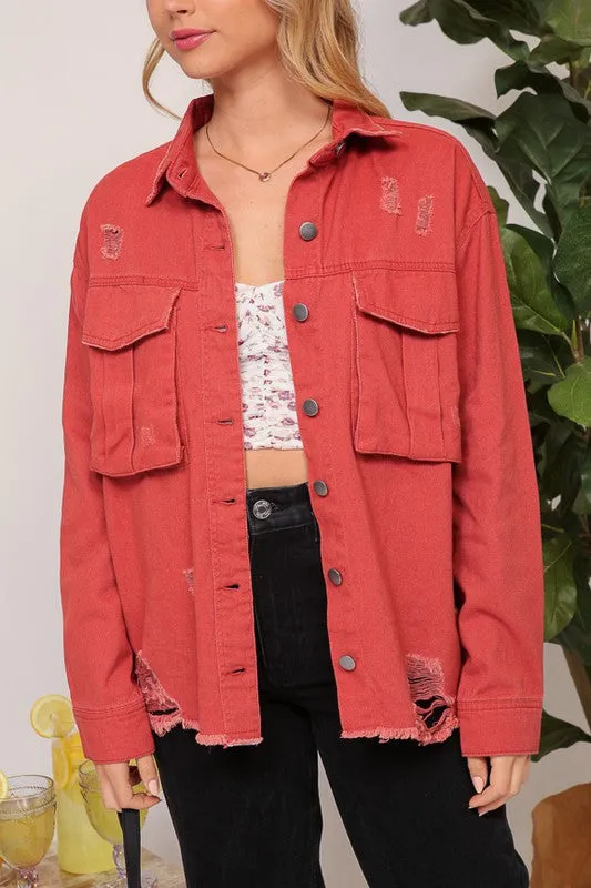 Mauve Oversized Colored Denim Jacket