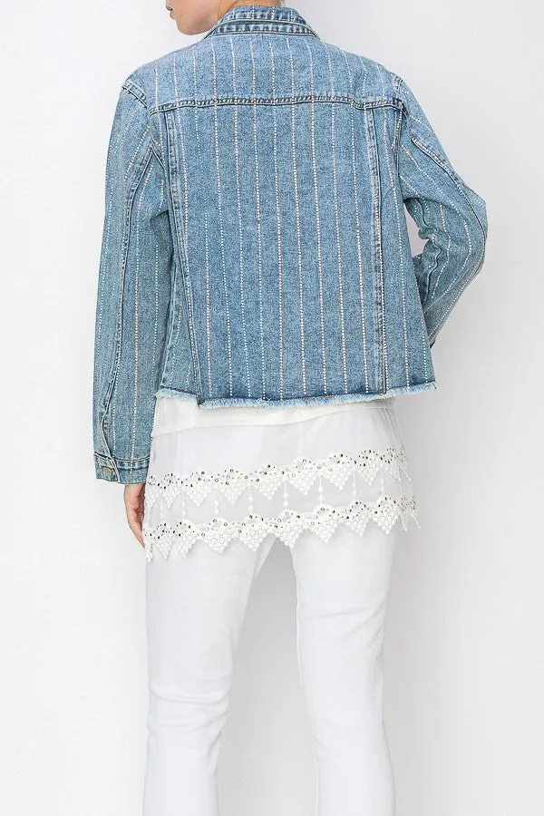 Medium Wash Rhinestone Denim Jacket