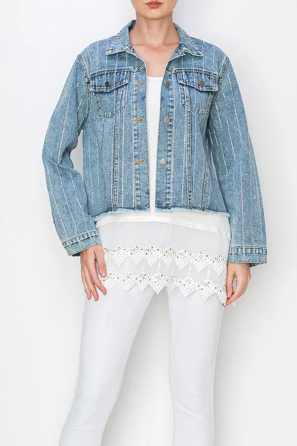 Medium Wash Rhinestone Denim Jacket